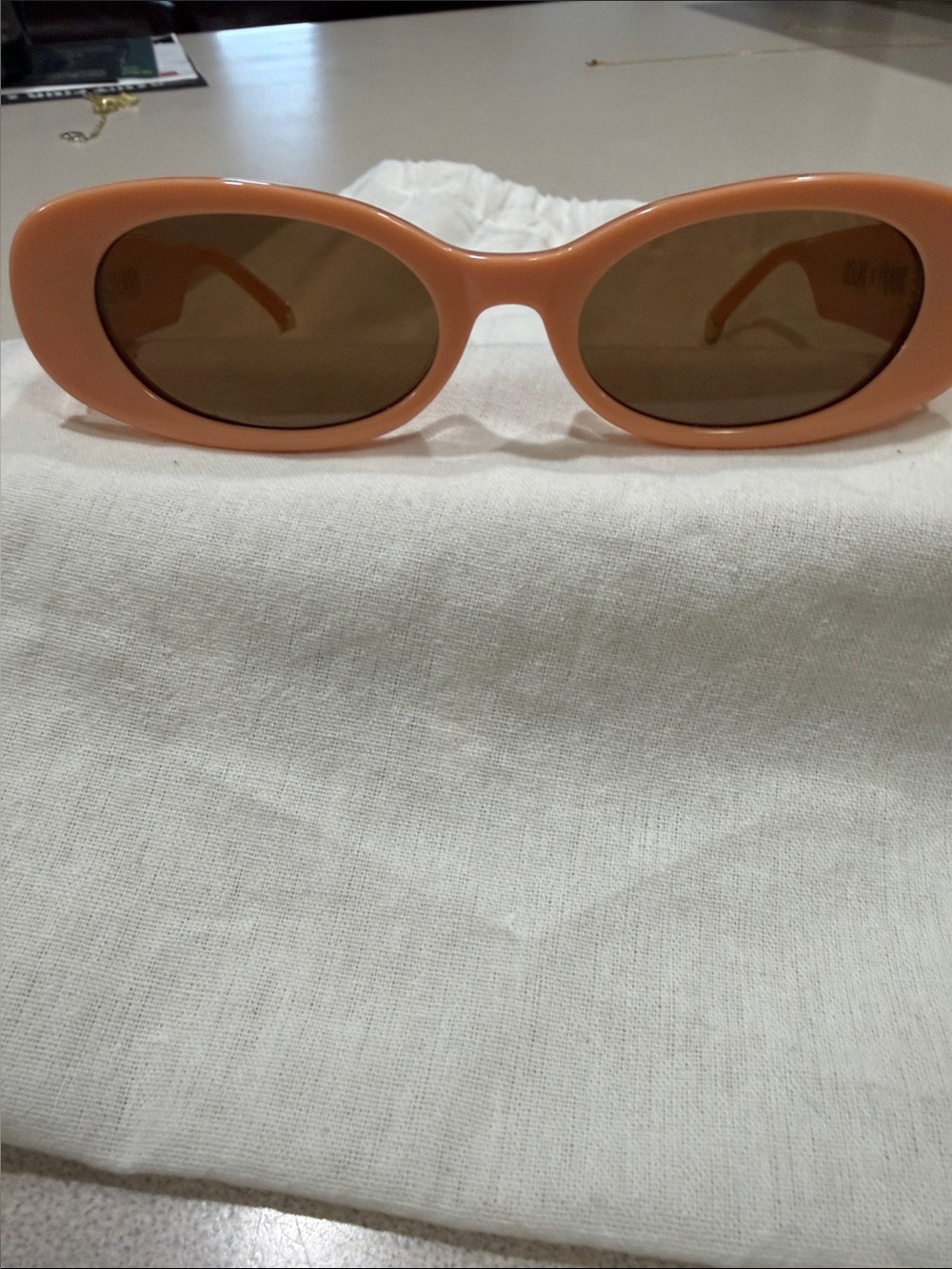 OscarXFrank Peach Oval Sunglasses with Brown Lenses